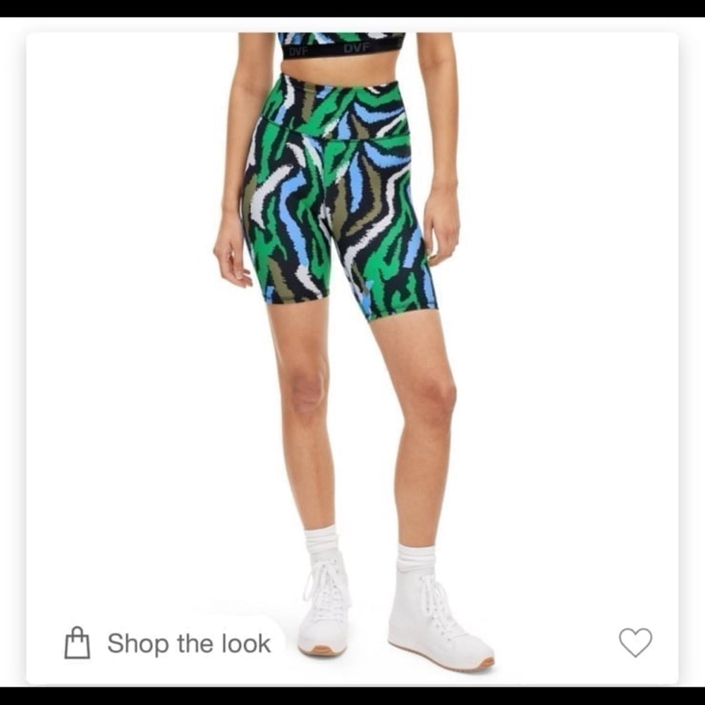 DVF Target Biker Shorts 7” Disco Zebra Green Activewear Athletic Short XS NWT
